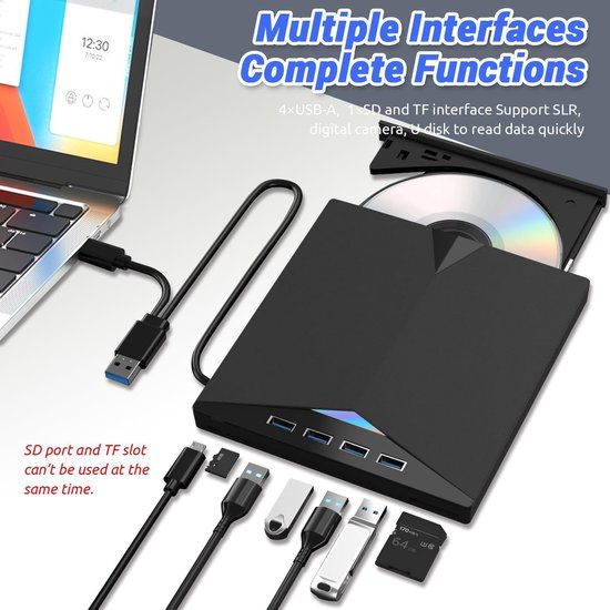 Externe Blu-ray speler - Optisch station - Films kijken - 7-in-1 functionaliteit - Slank en draagbaar - Zwart — afbeelding 2