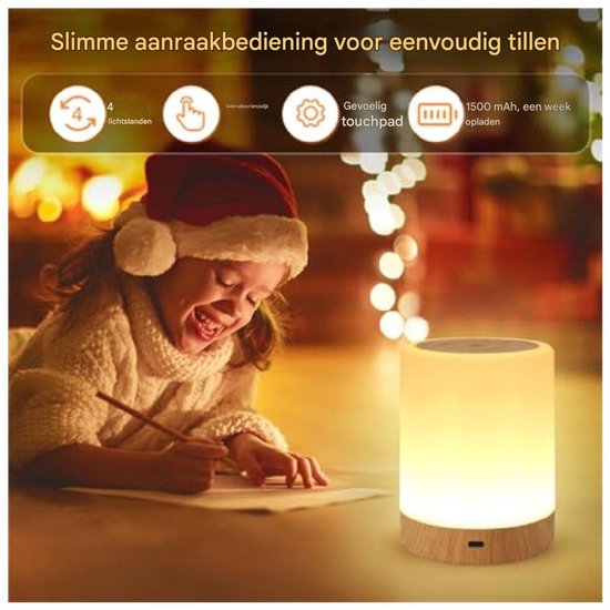 GELLDG Schrijftafellamp voor Kinderen - LED Nachtlampje met Slidende Touchring - 95x120mm - Dimbaar met Timerfunctie - Geschikt voor Slaapkamer en Werkplek - Draagbaar USB-oplaadbaar - Kunststof van GelldG — afbeelding 3