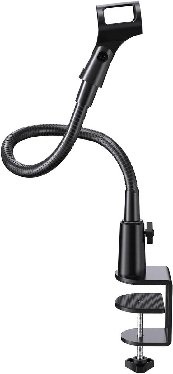 Zwanenhals Microfoonstandaard - Microfoonarm Bureauklem - Opnemen Podcasts - Dubbele Houder - 19 Inch - Zwart