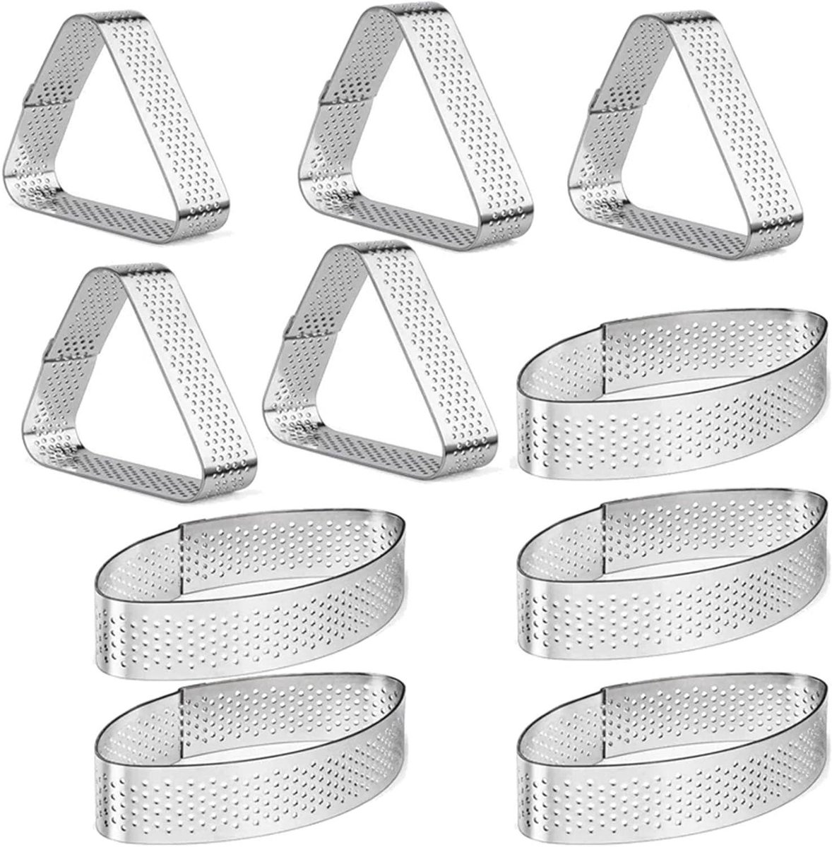 Taartringen Set - Bakvormen Ringen - Taarten Vormen - Geperforeerd Ontwerp - 10 Stuks - Zilver
