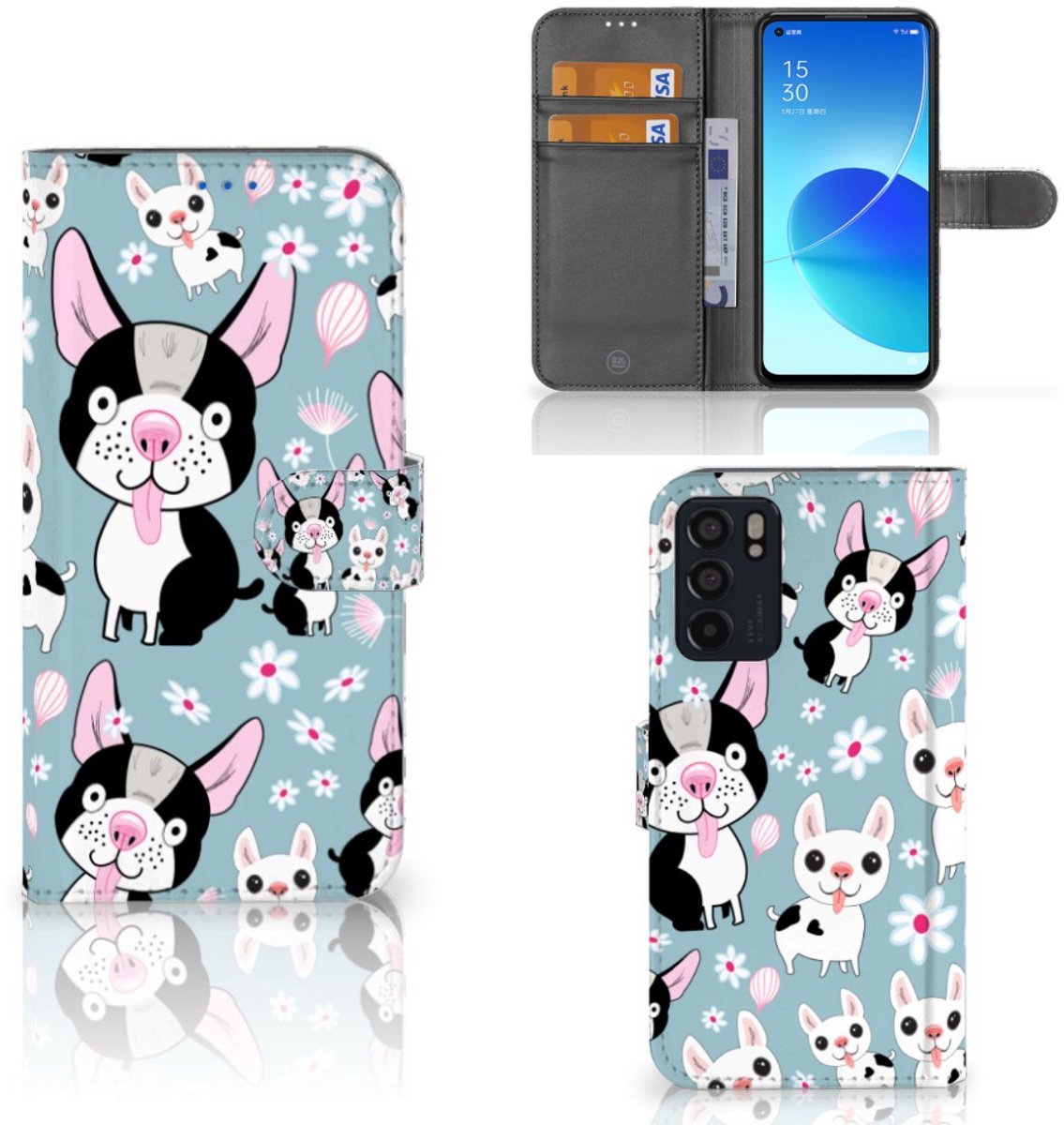 OPPO Reno6 5G Telefoonhoesje met Pasjes Hondjes