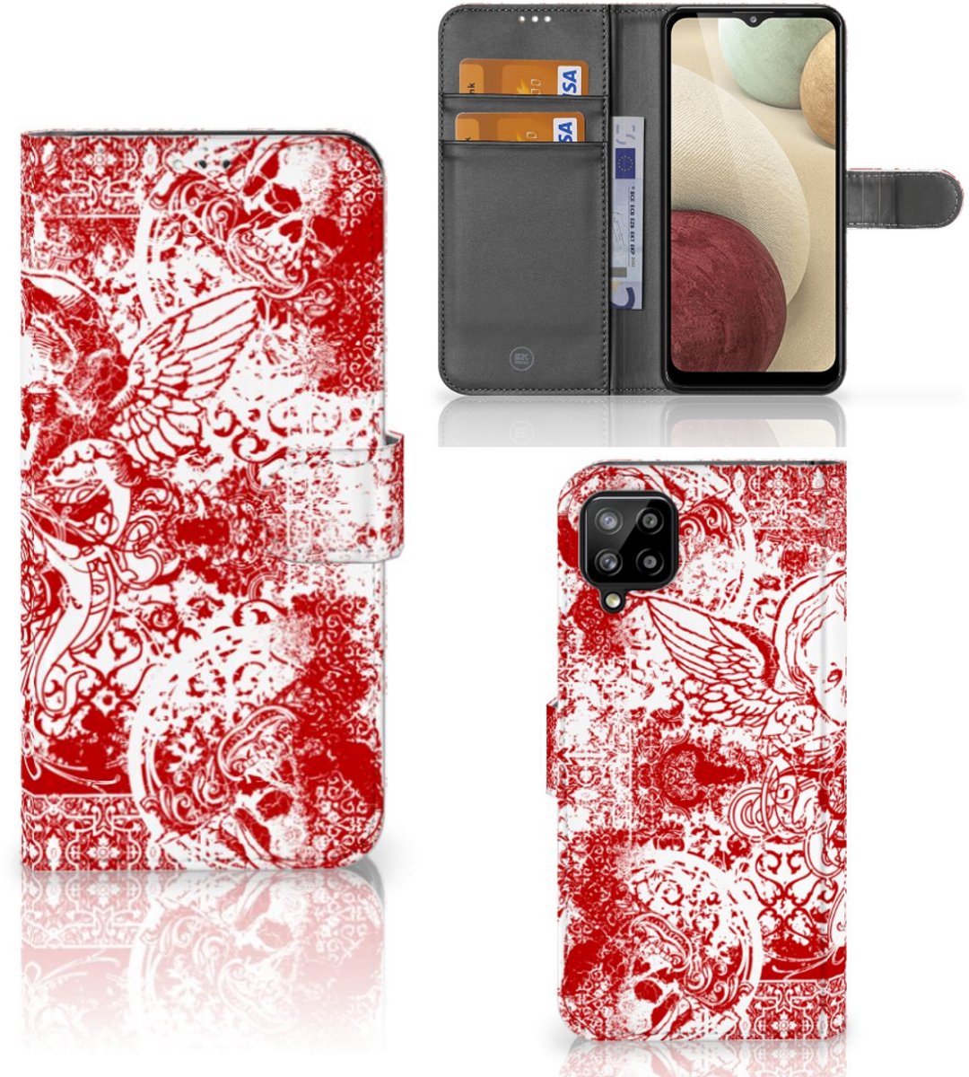 Telefoonhoesje met Naam Samsung Galaxy A12 Angel Skull Rood
