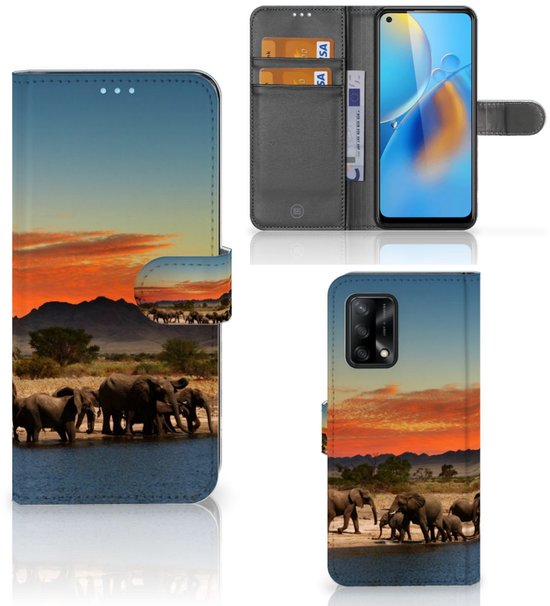 Etui portefeuille OPPO A74 4G Couverture de téléphone Éléphants