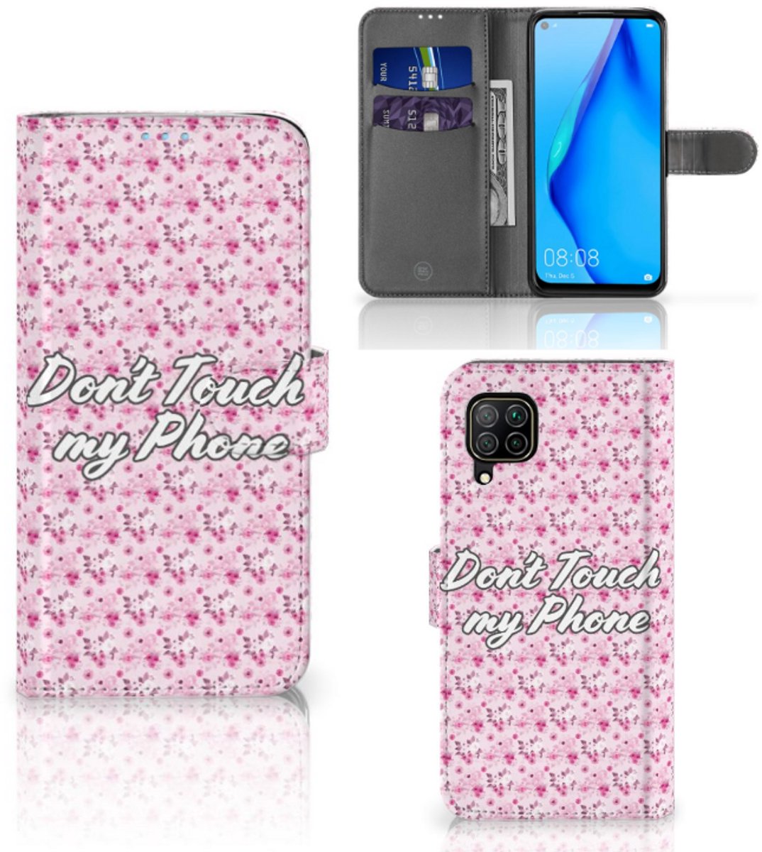 Huawei P40 Lite Portemonnee Hoesje Flowers Pink DTMP
