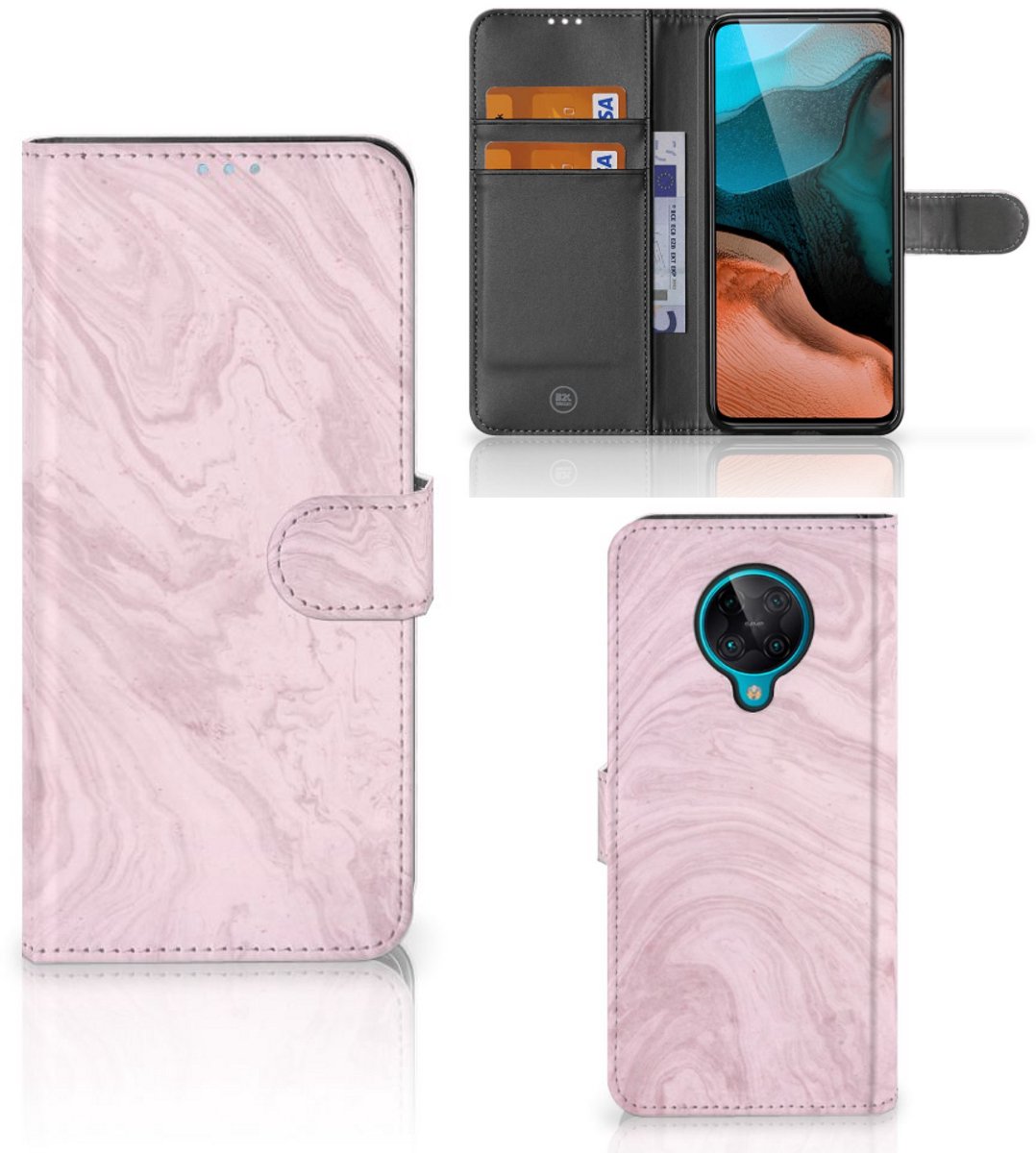 Xiaomi Poco F2 Pro Bookcase Marble Pink - Origineel Cadeau Vriendin