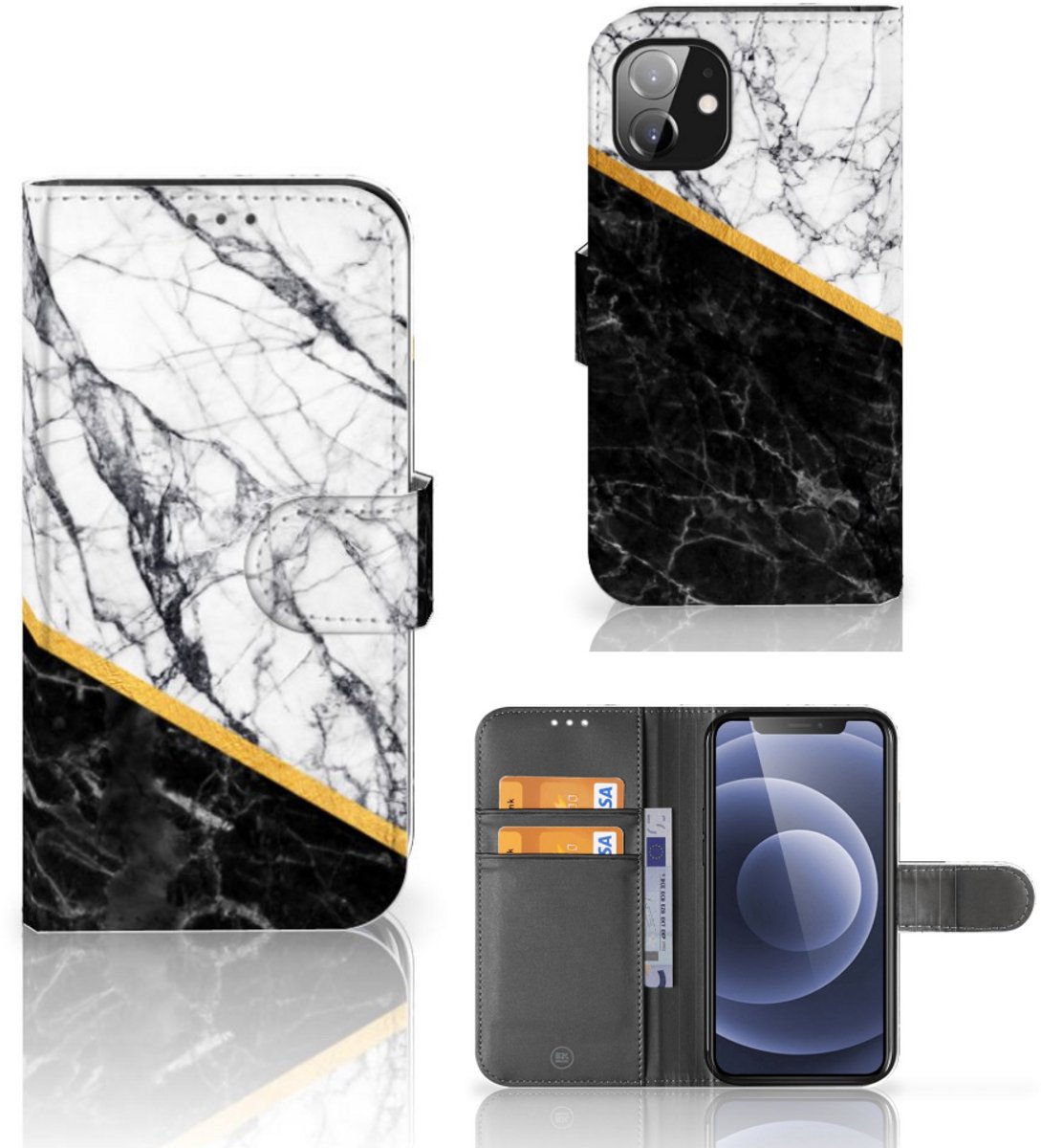 Apple iPhone 12 Mini Bookcase Marmer Wit Zwart - Origineel Cadeau Man