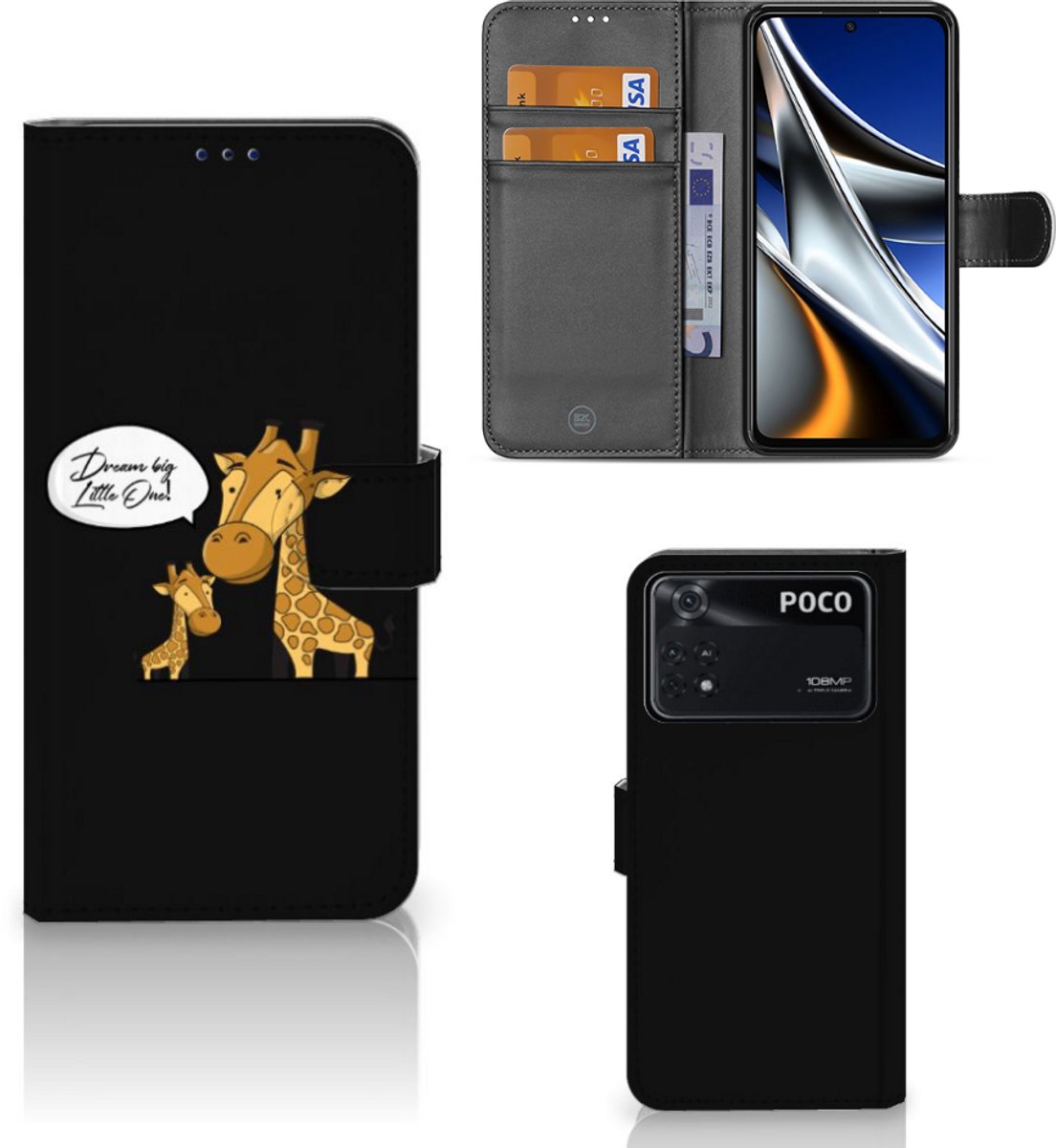 Book Case voor Xiaomi Poco X4 Pro 5G Leuk Hoesje Giraffe