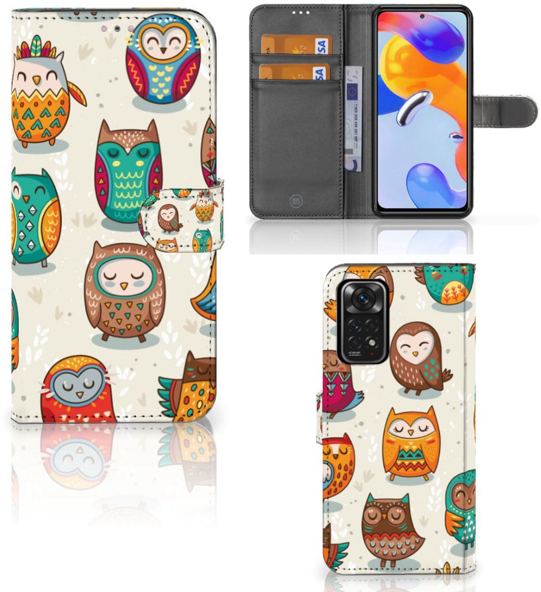 Xiaomi Redmi Note 11 Pro 5G/4G Telefoonhoesje met Pasjes Vrolijke Uilen