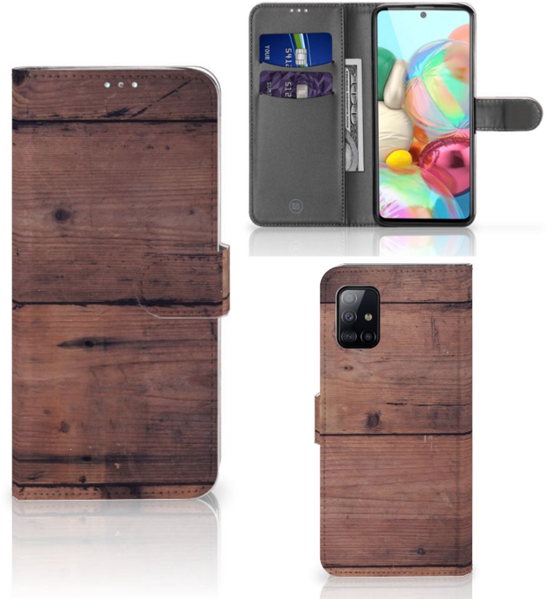 Samsung Galaxy A71 Book Style Case Old Wood