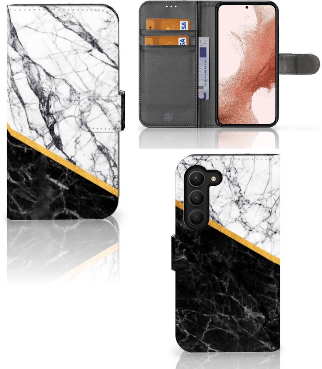 Samsung Galaxy S23 Bookcase Marmer Wit Zwart - Origineel Cadeau Man