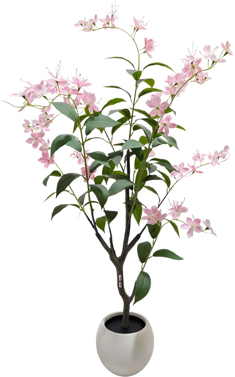 Happiq Kunstmatige Jasmijnboom - Voor Thuiskantoor & Binnen - Nepbloemplant, Faux Stijl - Witte Plantenbak - Flower Tree-120cm Groen