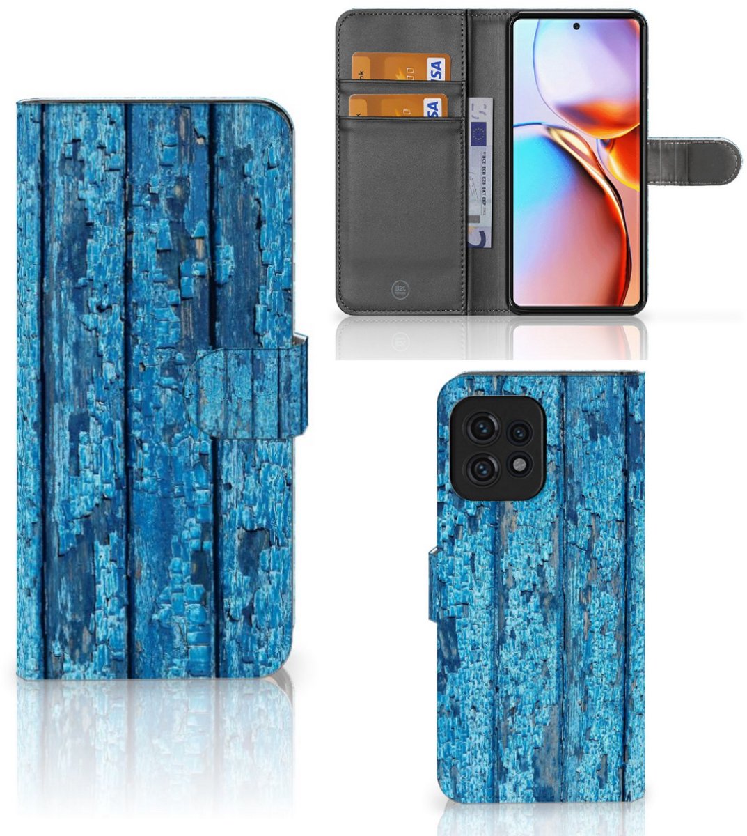 Motorola Edge 40 Pro Book Style Case Wood Blue
