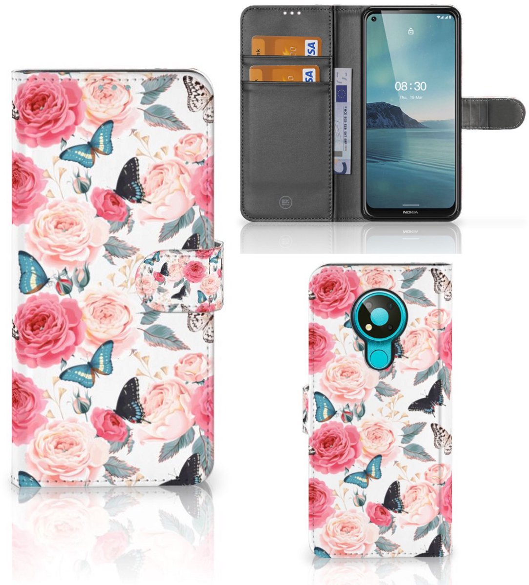 Nokia 3.4 Hoesje Butterfly Roses