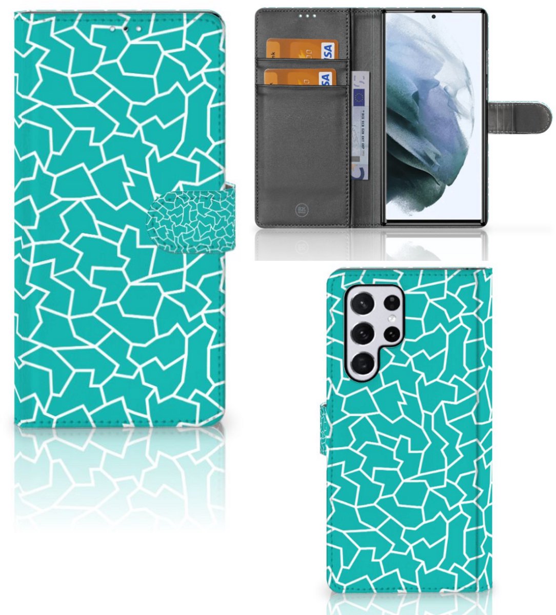 Boekhoesje voor Samsung Galaxy S22 Ultra Hoesje Cracks Blue
