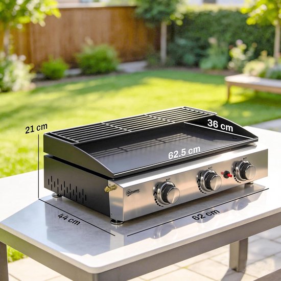Gas Grill Plancha - Draagbare BBQ - Buiten Koken - Drie Onafhankelijke Zones - 62 x 44 x 21 cm — afbeelding 2