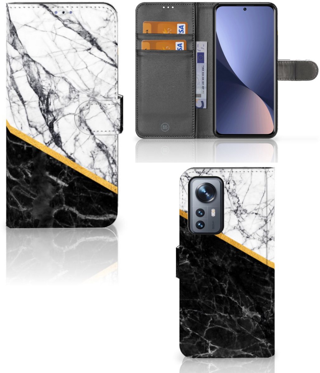Xiaomi 12 Pro Bookcase Marmer Wit Zwart - Origineel Cadeau Man
