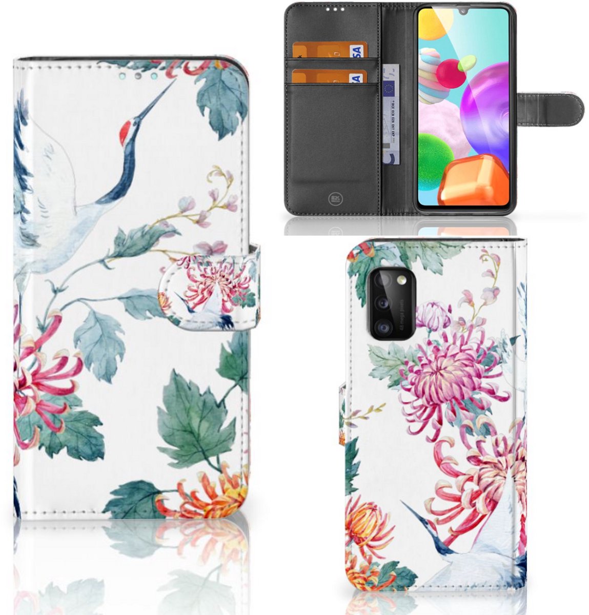 Samsung Galaxy A41 Telefoonhoesje met Pasjes Bird Flowers