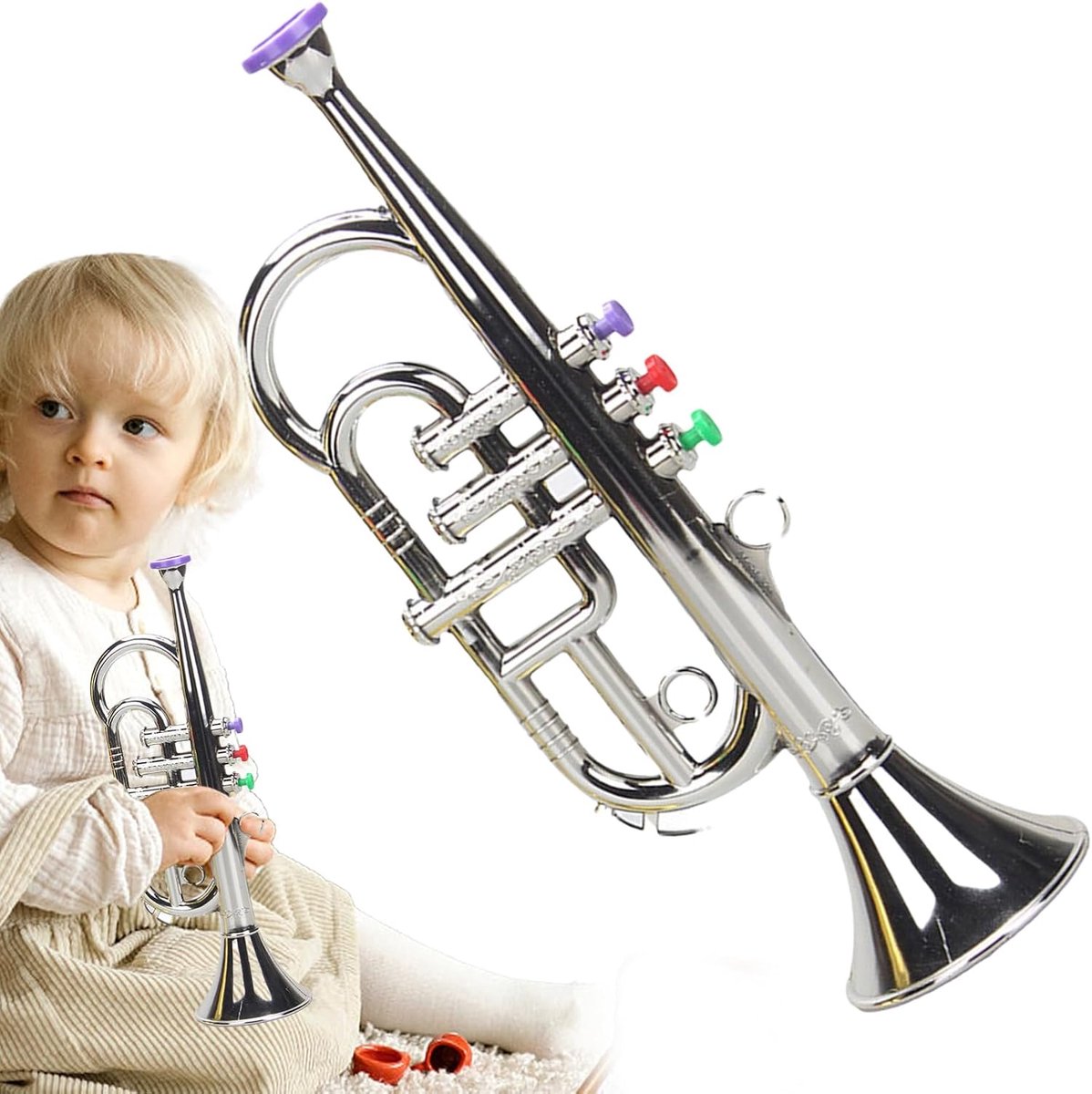 Speelgoedtrommel - Mini instrument - Muzikaal leren - 3 noten - 12 x 9 x 34 cm - Zilver