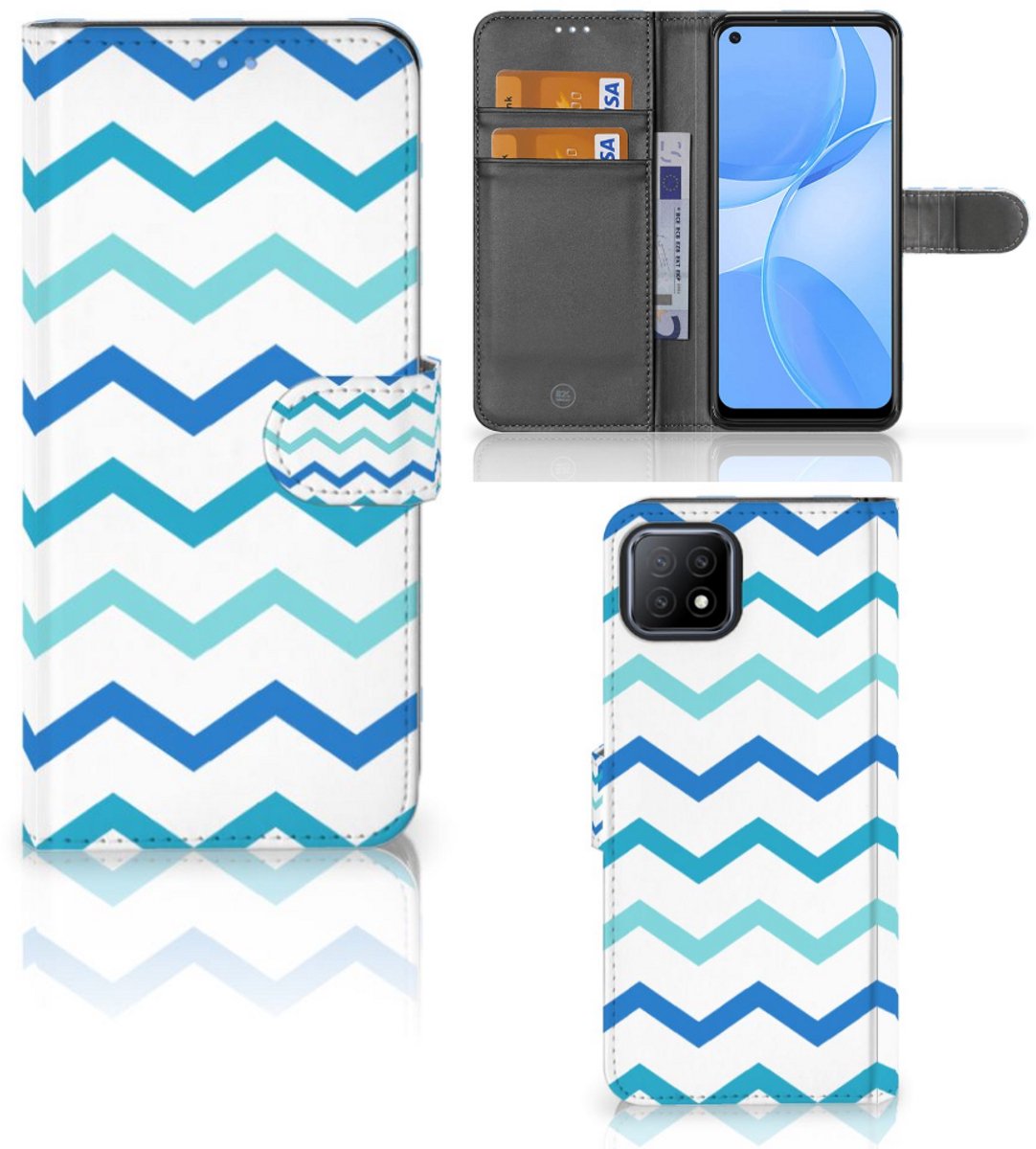 OPPO A73 5G Telefoon Hoesje Zigzag Blauw