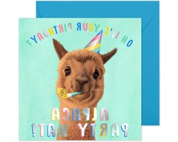 Central 23 - Grappige verjaardagskaart - 'Alpaca verjaardagshoed' - Geestige Dieren Pun Card - Voor Vrienden - Schattig Ontwerp voor Kinderen - Wordt geleverd met leuke Stickers