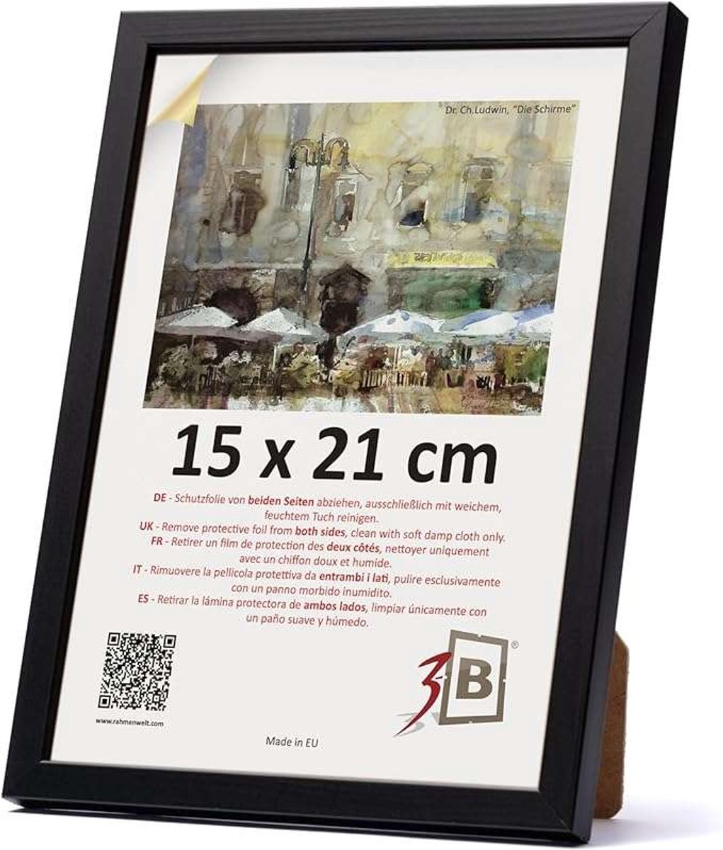 CE Serie - Houten Fotolijst - 15x21cm - Zwart - Acrylglas