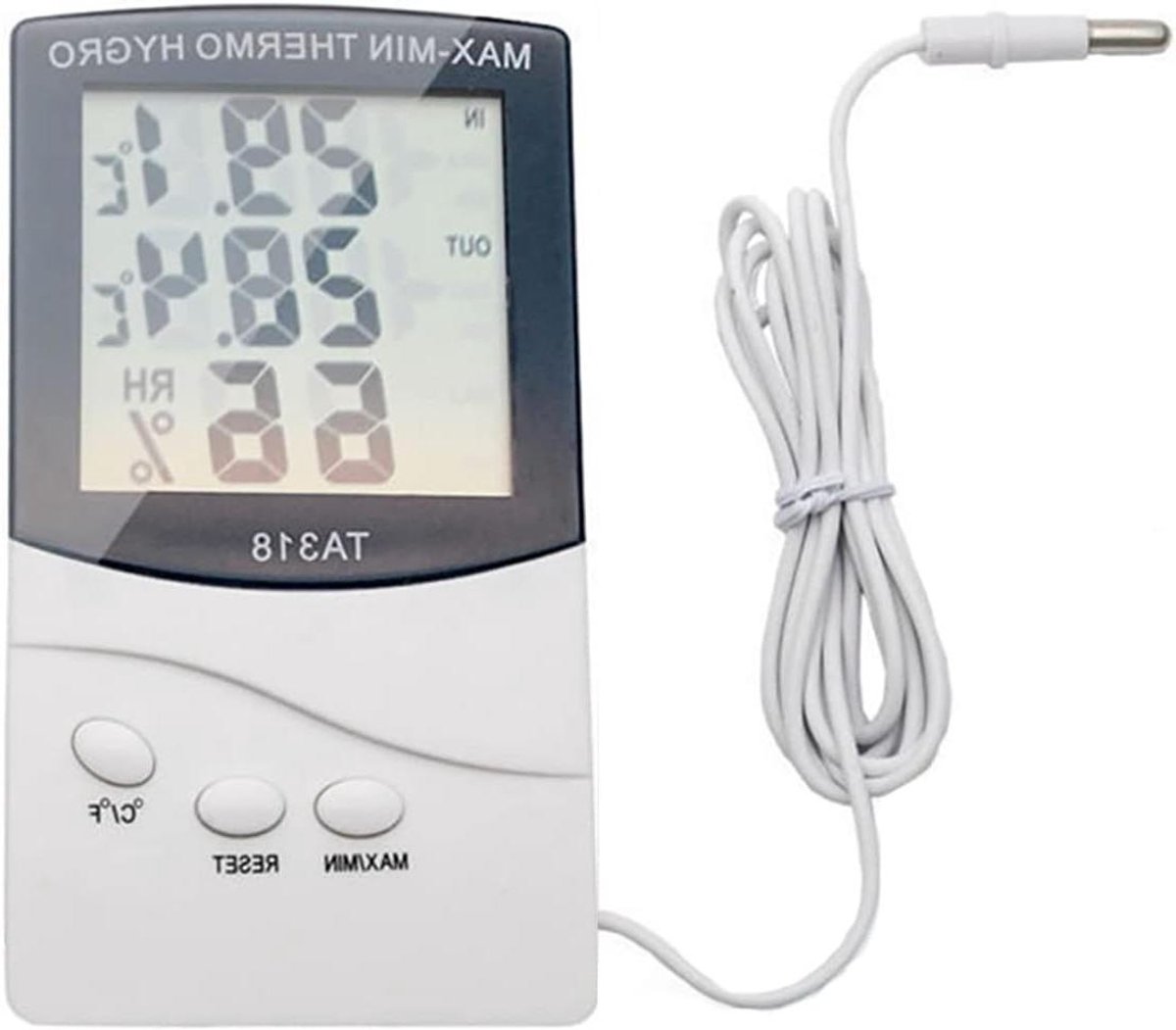 Digitale Hygrometer Thermometer - Klimaatindicator Kamer - Binnenklimaat Monitoren - Met Kabel en Sonde - 12.5cm x 7cm - Wit