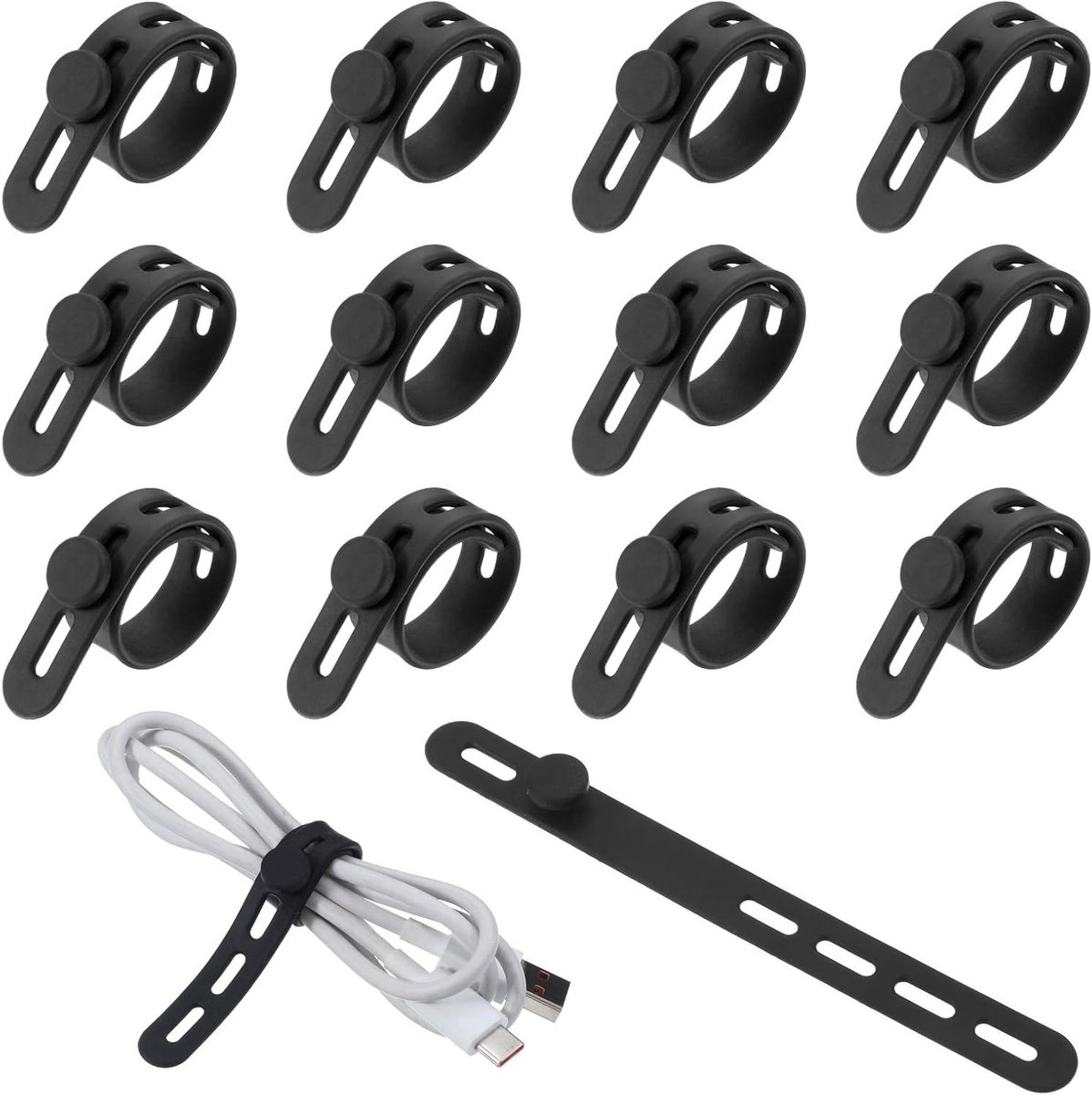 12 Stuks Silicone Kabelbinders, Herbruikbaar en Verstelbaar, Multifunctionele Oplossing voor Thuis, Kantoor en Keuken