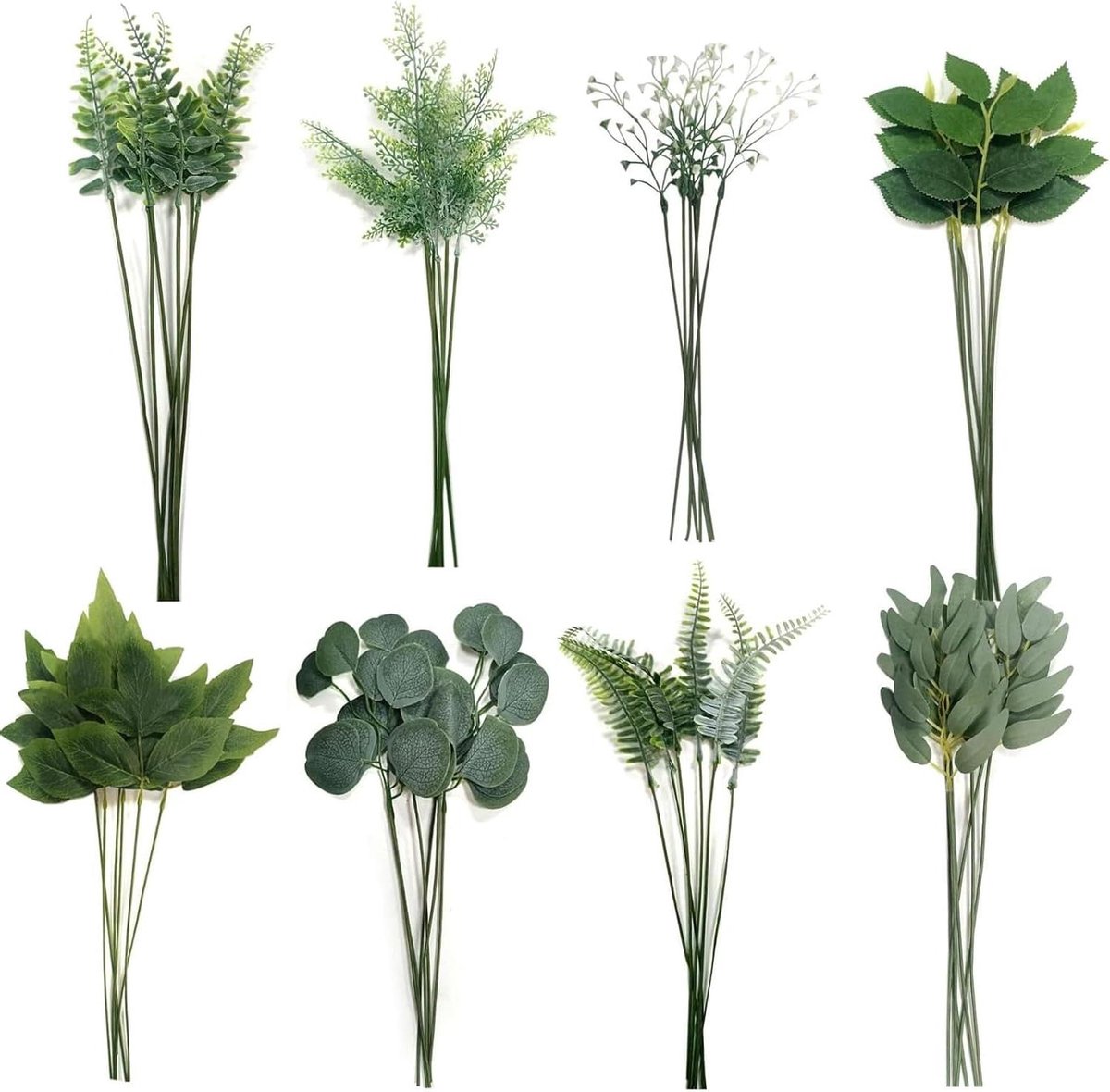 Kunstbladeren Set - Nep Groen - Bloemschikken Decoratie - 8 Stijlen 48 Takken - 8-23 cm - 