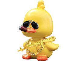 wonuu Bobble Heads Eenden, Auto Dashboard Decor Leuke Gele Schudden Hoofd Eend Pop voor Auto Interieur Ornament met Bril, Ketting en Grappige Accessoires (Duck Cool)