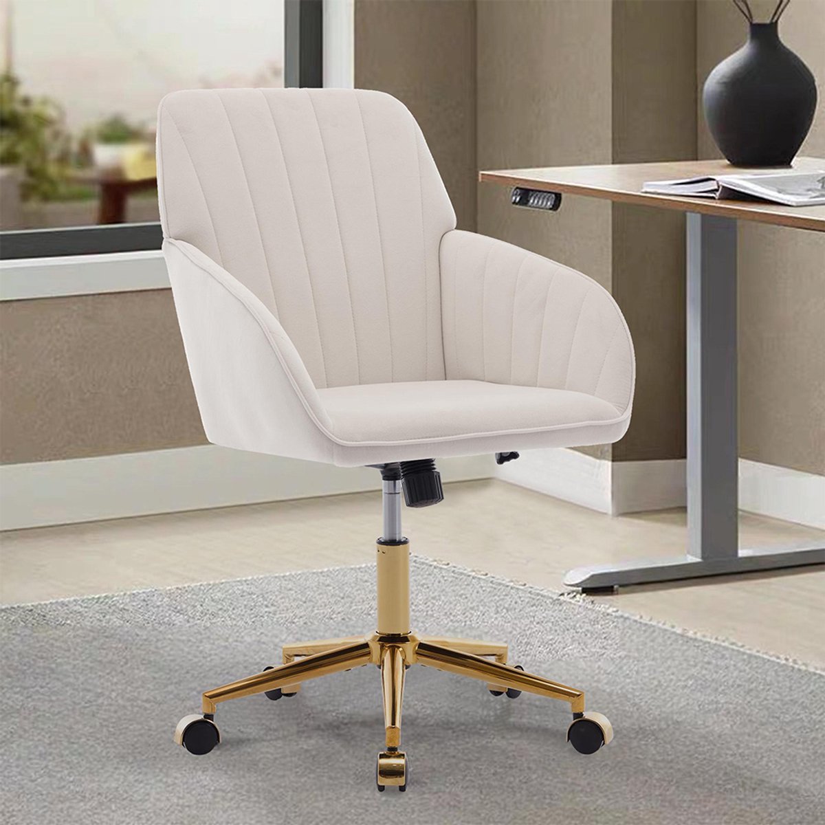 BLACKCOLORS In hoogte verstelbare draaibare bureaustoel voor thuis en de slaapkamer, ergonomische draaistoel met rugleuning, geschikt voor langdurig zitten.