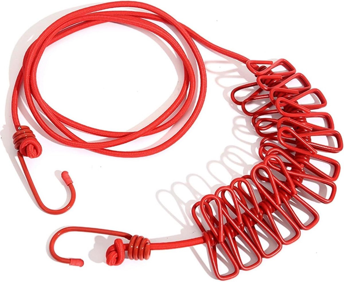 Draagbare Waslijn - Reis Waslijn - Kleding Drogen - Met 12 Klemmen - 3.7 Meter - Rood