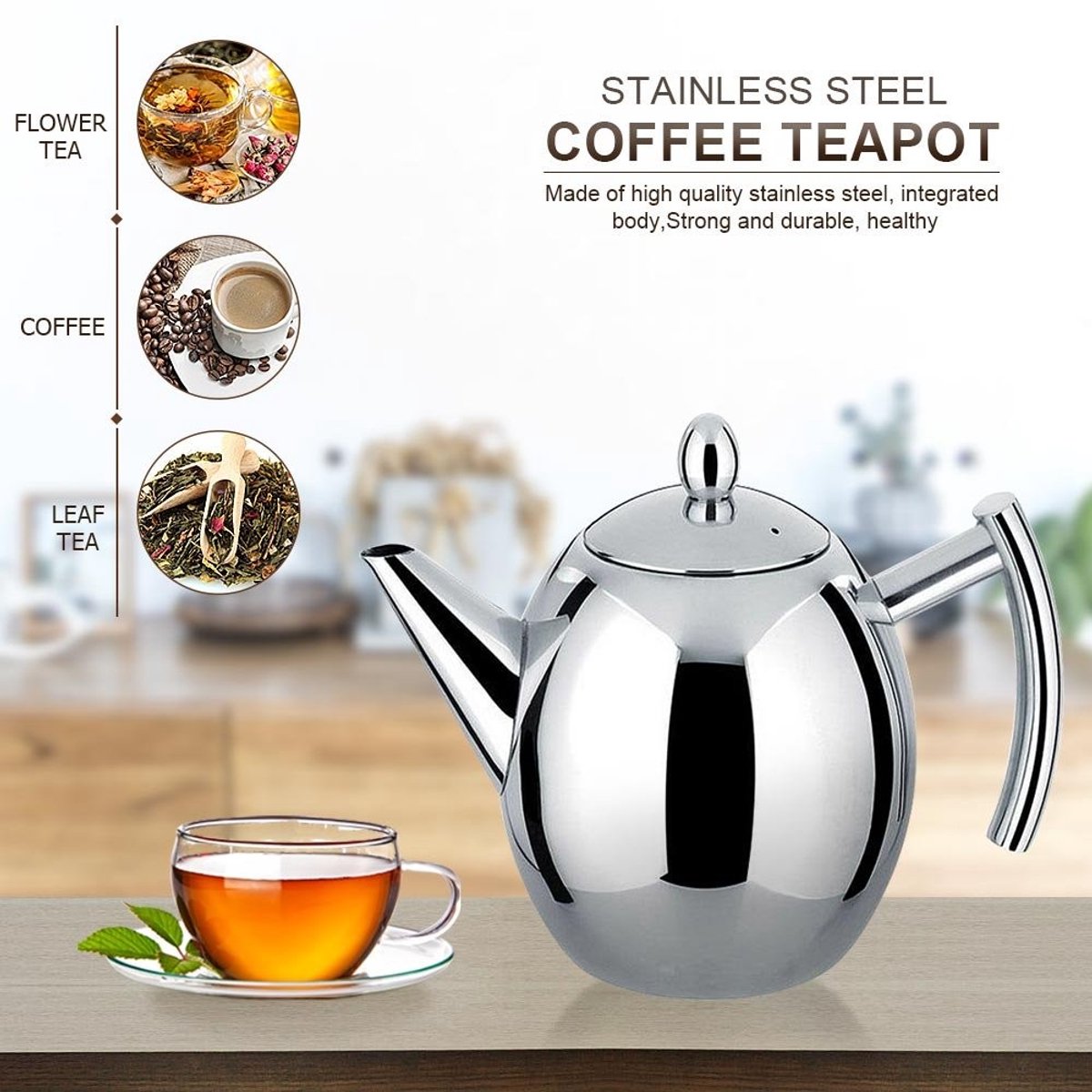 Golden crown - Rvs Waterkoker - Theepot met Filter - 1 L/1.5 L - Koffiezetter - Veilig en Makkelijk Schoon te Maken - Geschikt voor Thee en Koffie