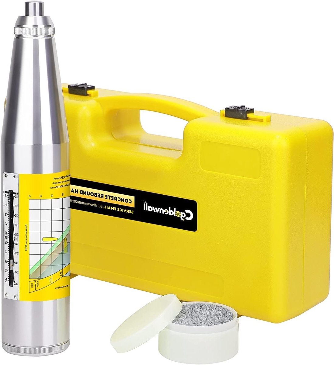 Betonhardheidstester - Terugslaghamer Resiliometer - Betonsterkte Testen - Kalibratiegecertificeerd - 10-60 Mpa - Geel