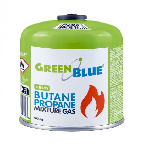 GreenBlue - Gasflessen 6 stuks - Gaspatroon van 500 g. Certificaat: Pi 0437, conform EN 417, butaan-propaan, temperatuurbereik -10 °C tot +40 °C, schroefdraadventiel 7/16'' GB499 van Merkloos — afbeelding 4