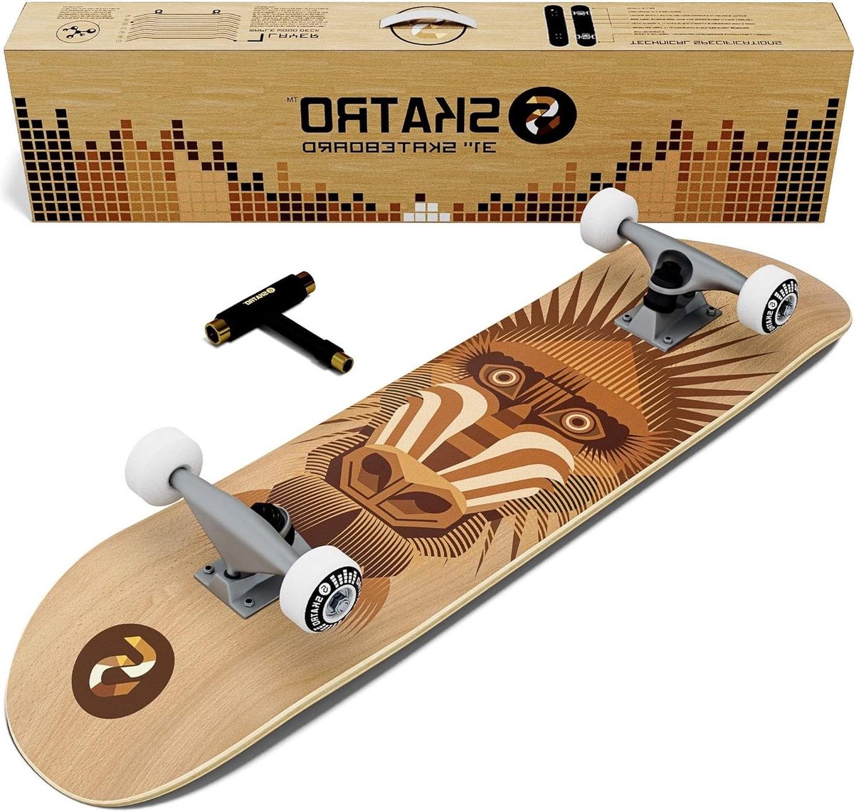 Compleet Skateboard Pro Board Street Tricks Gepatenteerde Kleeftechnologie 31×8 Inch Dek Houtkleur