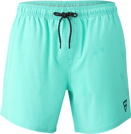 Short de bain turquoise avec cordon de serrage noir moucheté et logo.