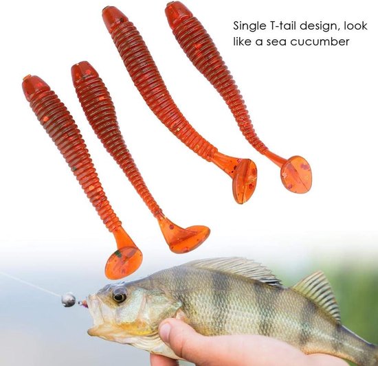 Focket 50 stuks visaas, zacht aas, T-Tail, 9 kleuren larvenkaas, wormaas, visaccessoires (rood) — afbeelding 2