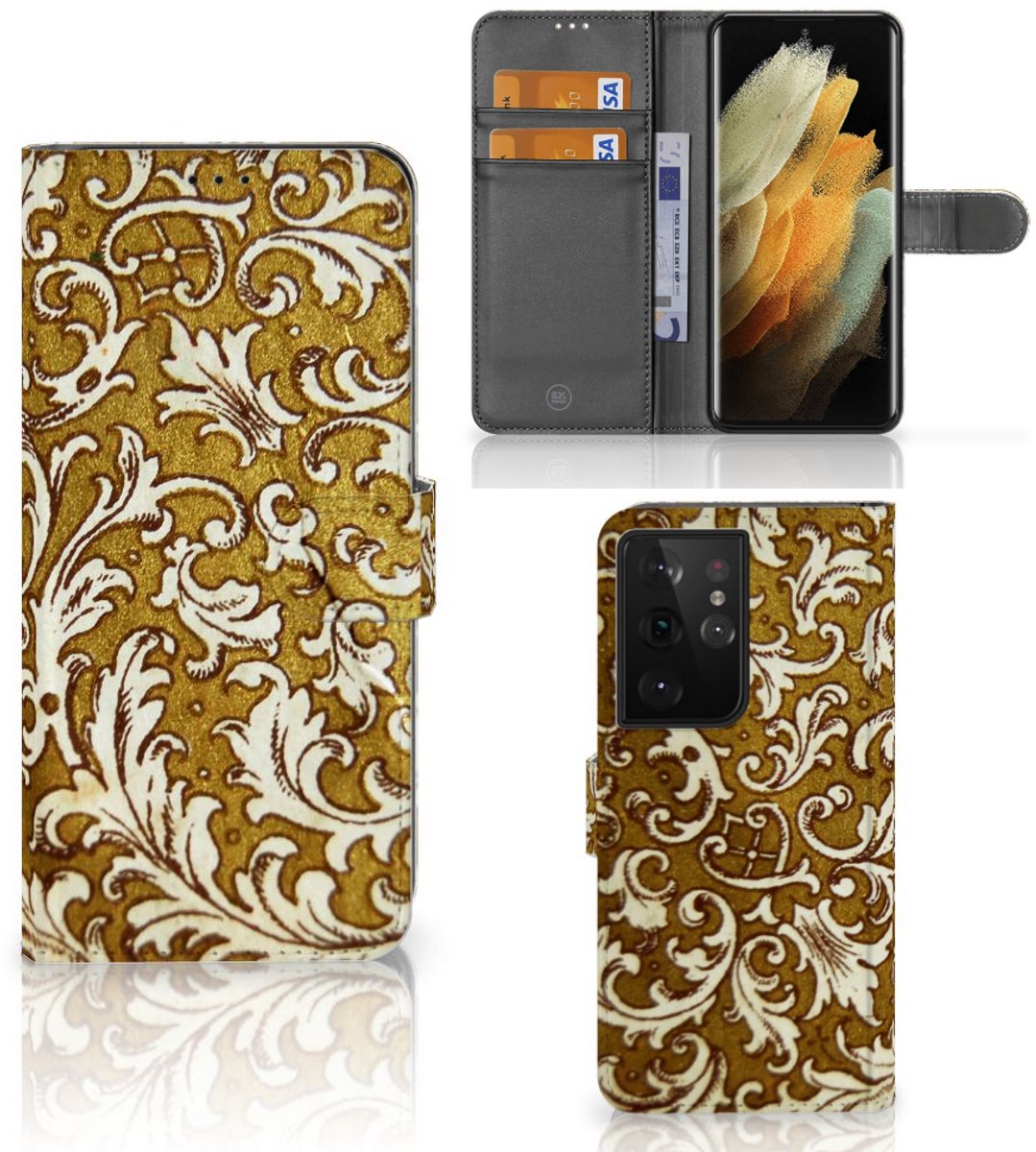 Wallet Case Samsung Galaxy S21 Ultra Barok Goud