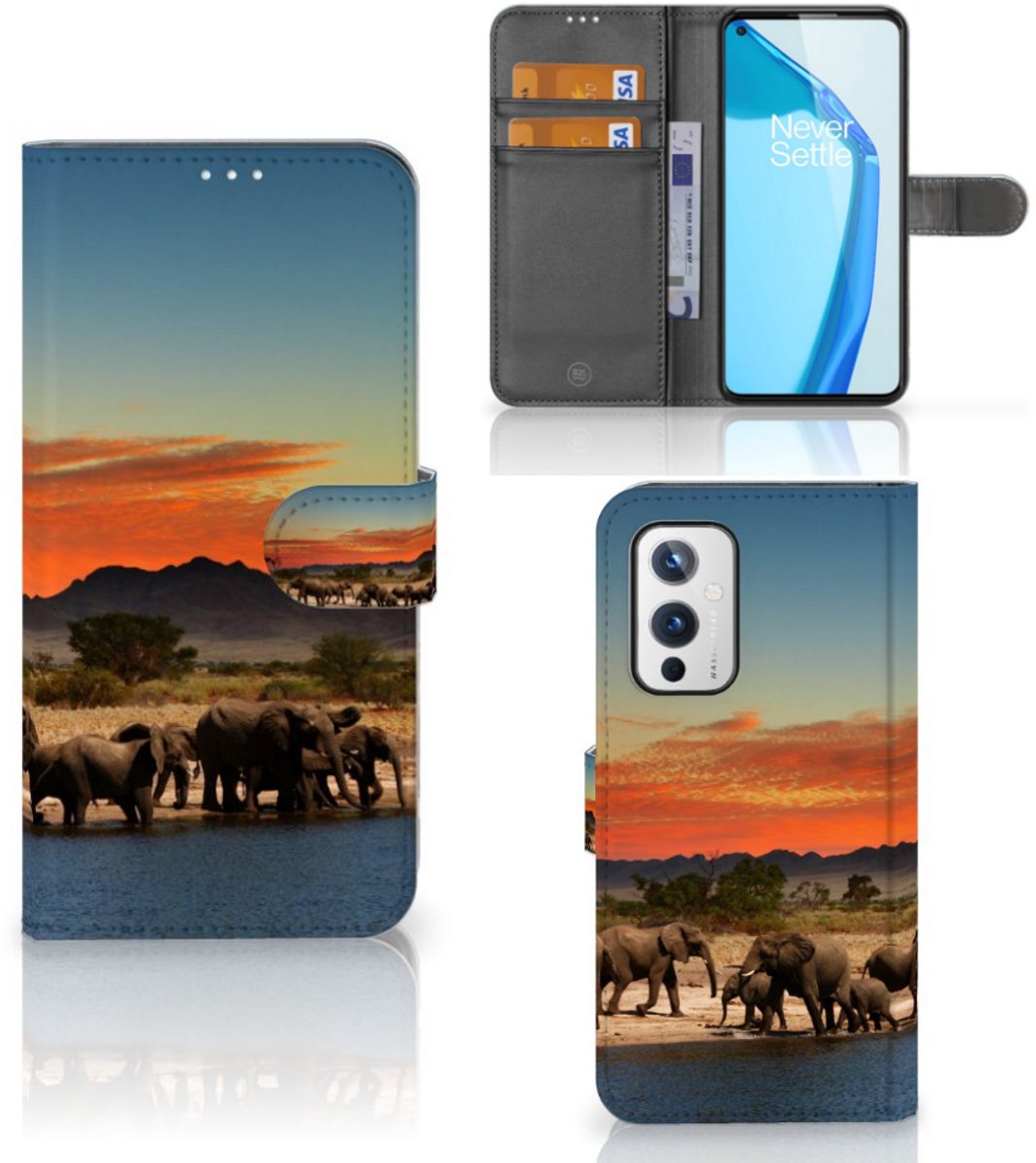 OnePlus 9 Telefoonhoesje met Pasjes Olifanten