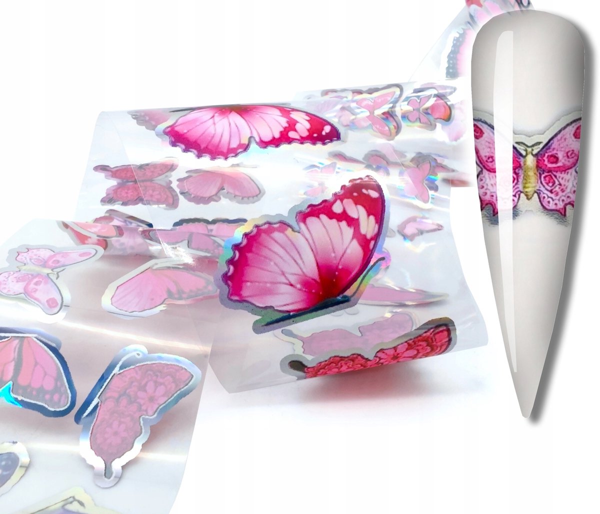 Frezarkowo Serie - Transferfolie voor Nagels - Motief: Vlinders - Holografisch - Roze