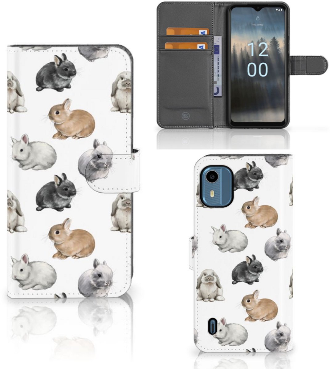 Telefoonhoesje met Pasjes voor Nokia C12 Konijntjes