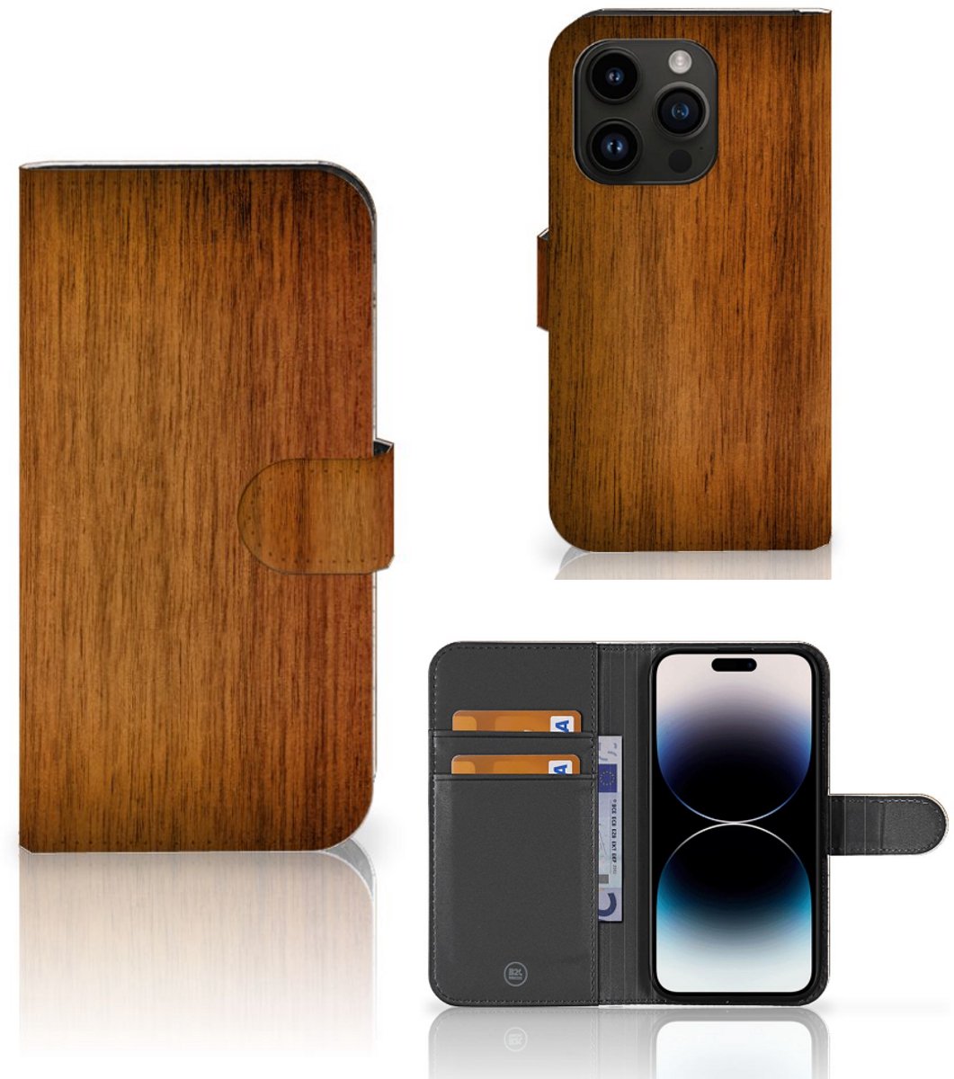 iPhone 15 Pro Book Style Case Donker Hout