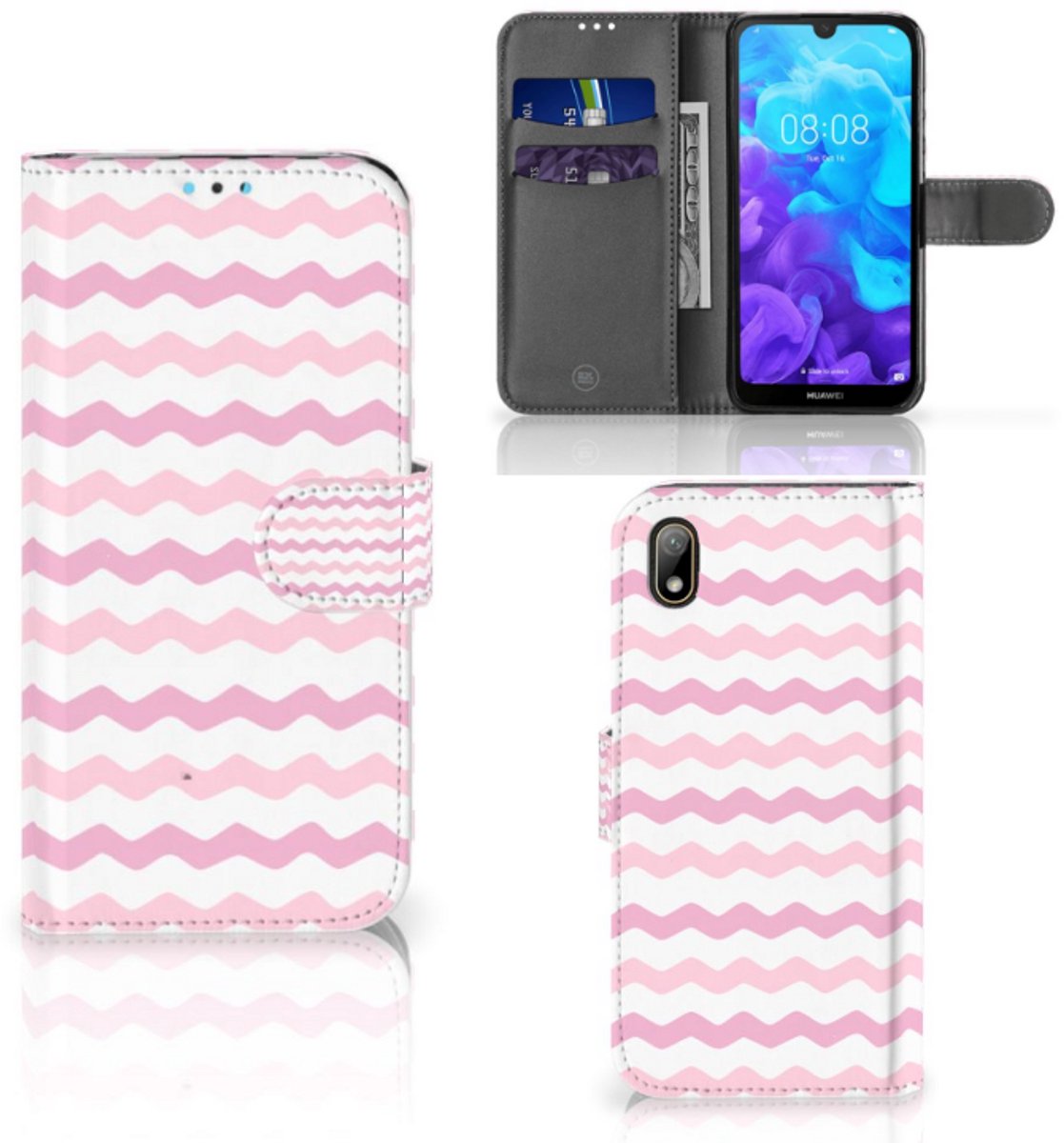 Boekhoesje voor Huawei Y5 (2019) Telefoon Hoesje Waves Roze