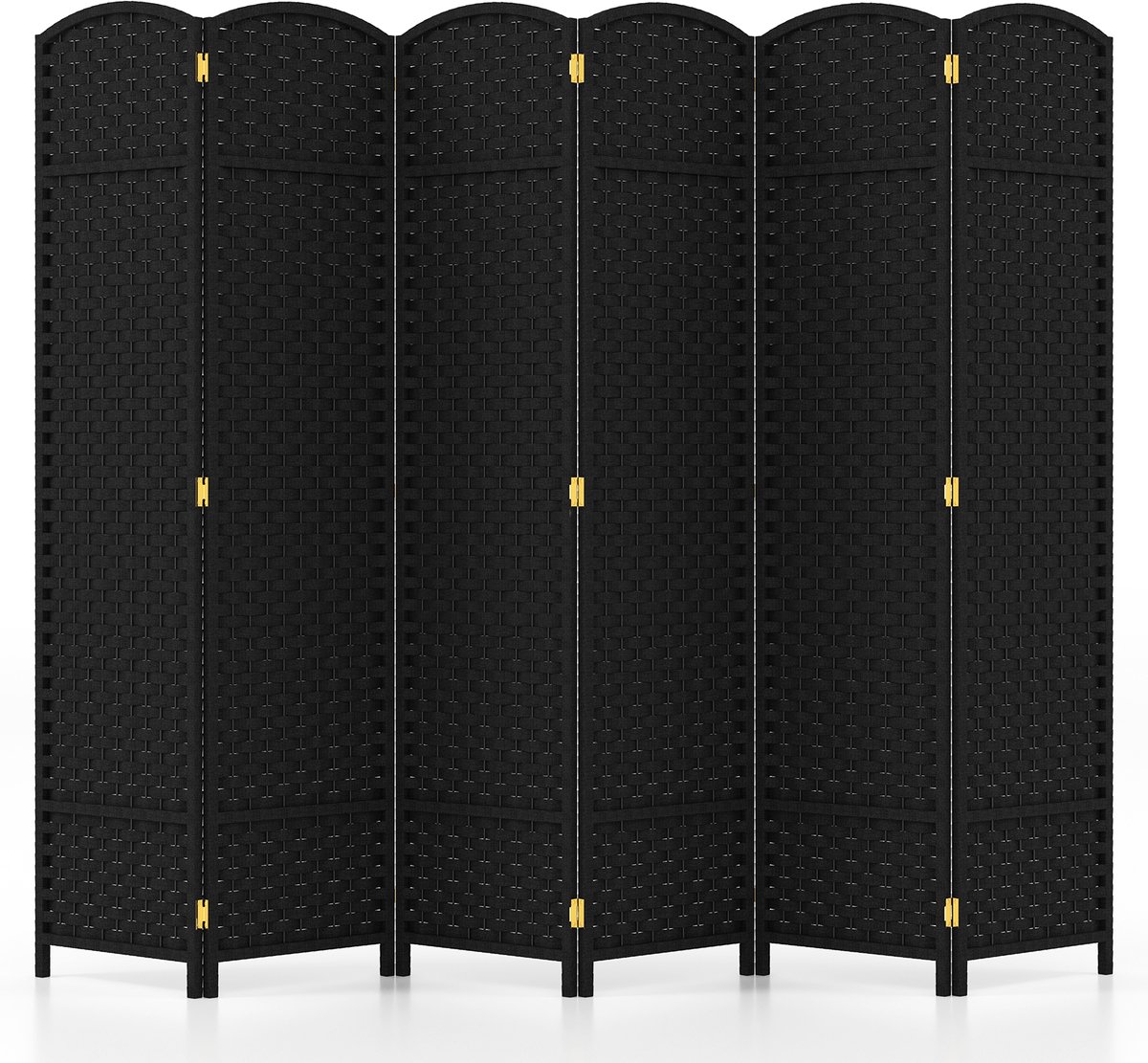 Costway Paravent, scheidingswand, ruimteverdeler met handgeweven textuur en massief houten frame, inklapbaar, inkijkbescherming voor woonkamer, slaapkamer, balkon, 240 x 170 cm, zwart