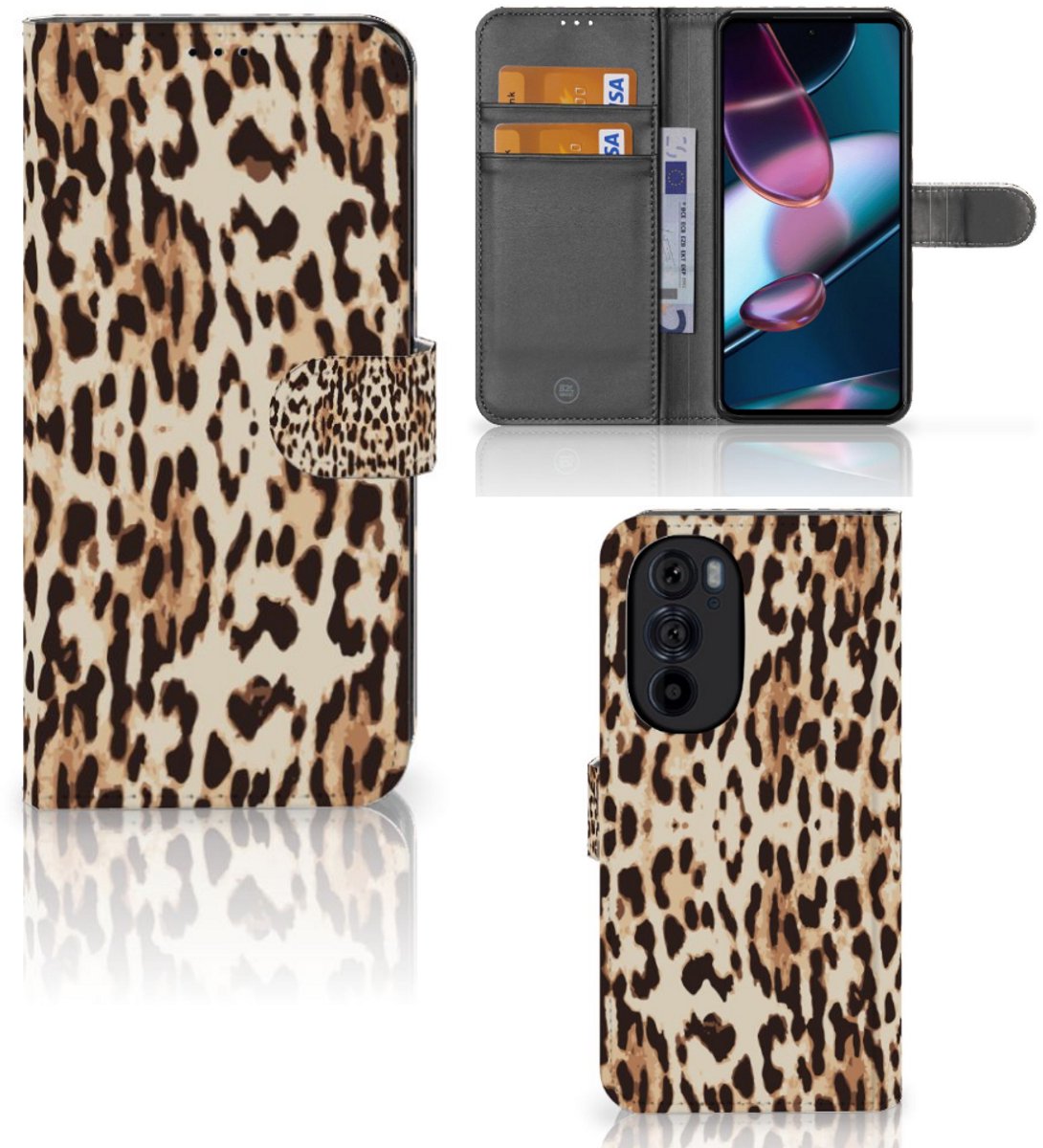 Motorola Edge 30 Pro Telefoonhoesje met Pasjes Leopard