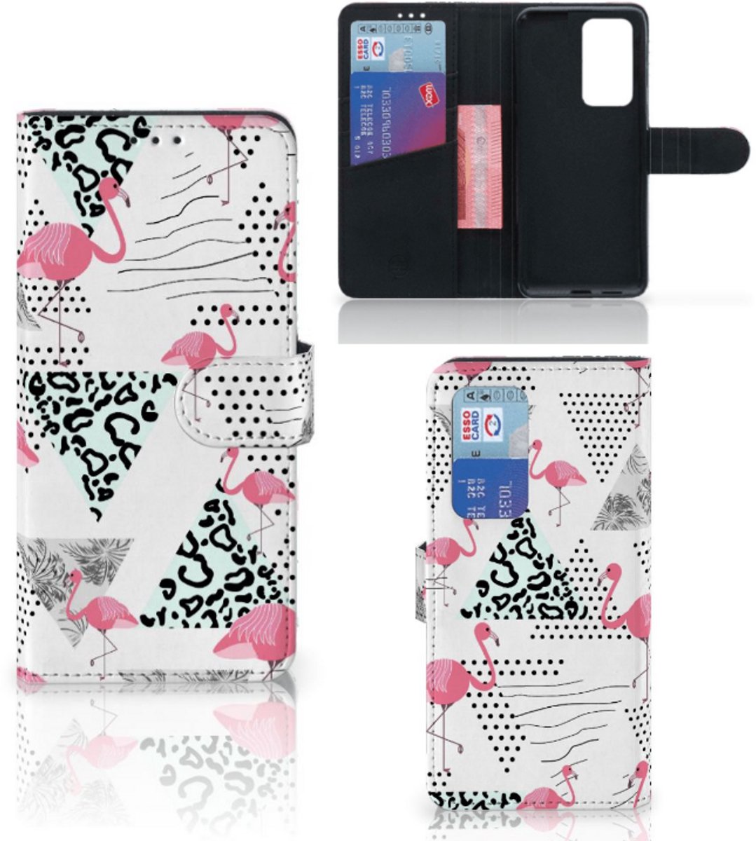 Huawei P40 Pro Telefoonhoesje met Pasjes Flamingo Triangle