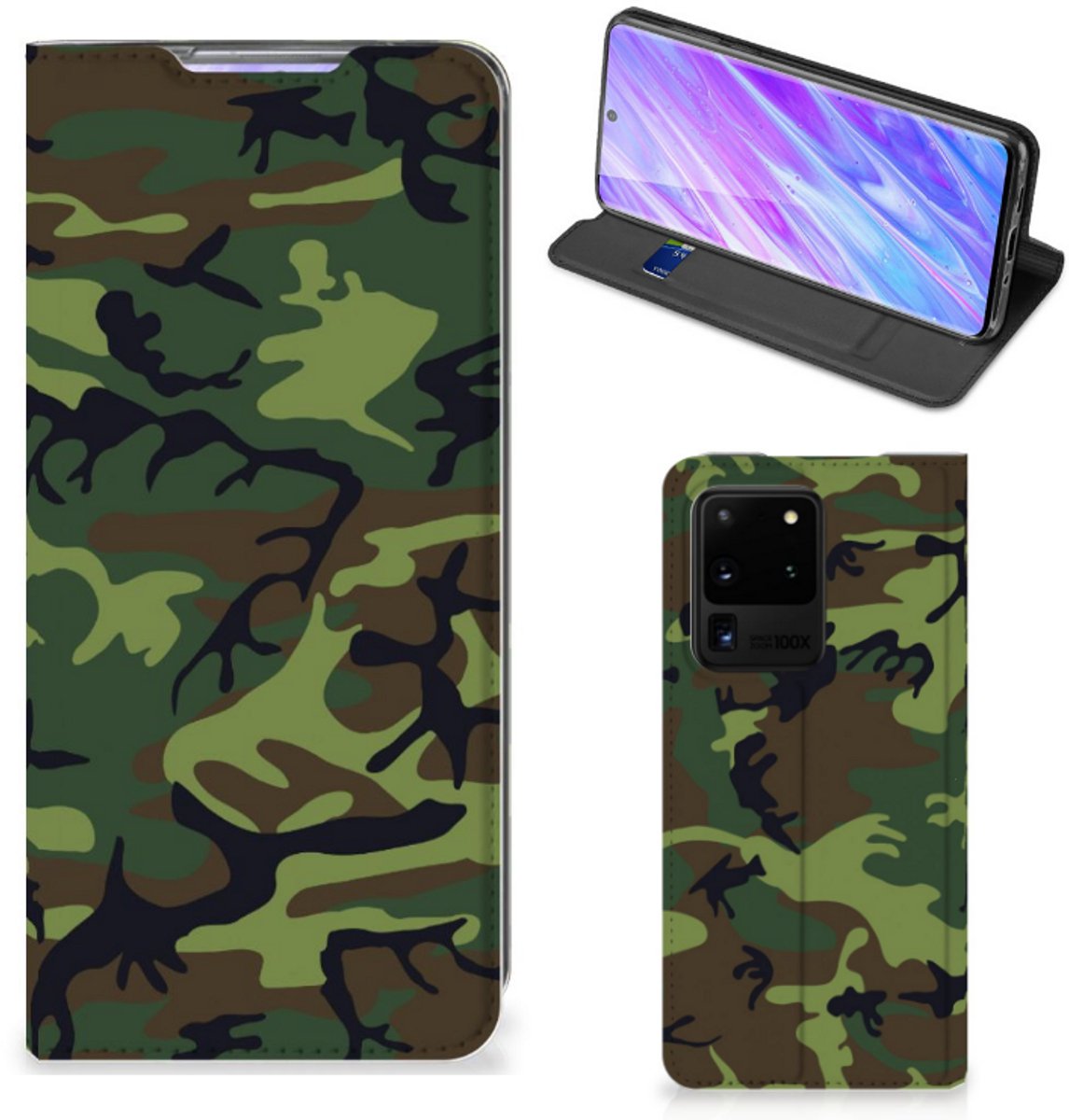 Book Case voor Samsung Galaxy S20 Ultra Hoesje met Magneet Army Dark