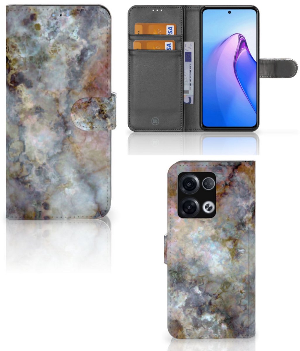 Book Case voor OPPO Reno8 Pro Bookcase Marmer Grijs