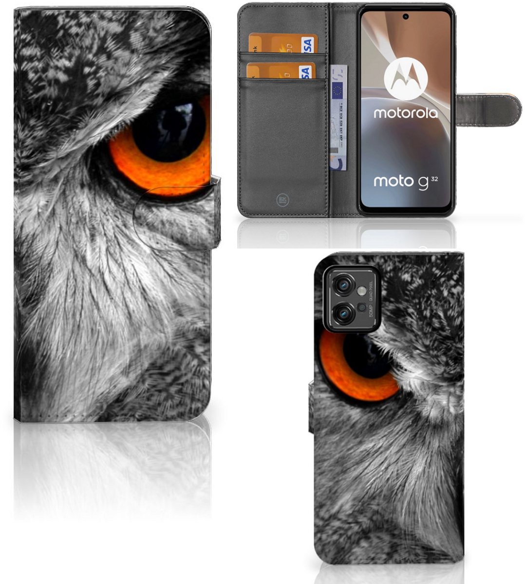 Motorola Moto G32 Telefoonhoesje met Pasjes Uil