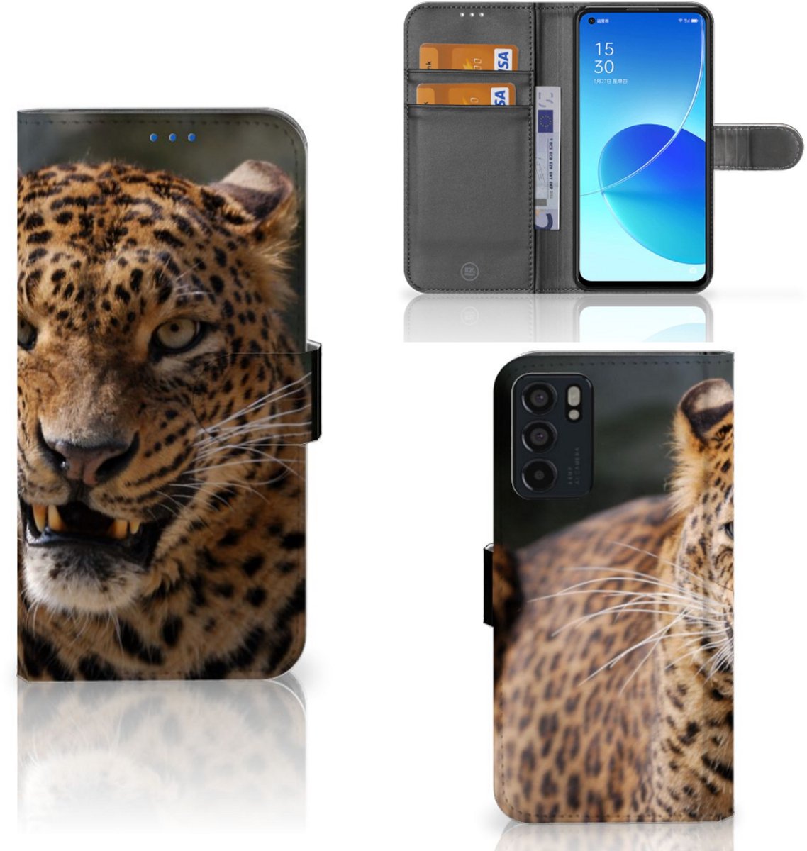 OPPO Reno6 5G Telefoonhoesje met Pasjes Luipaard